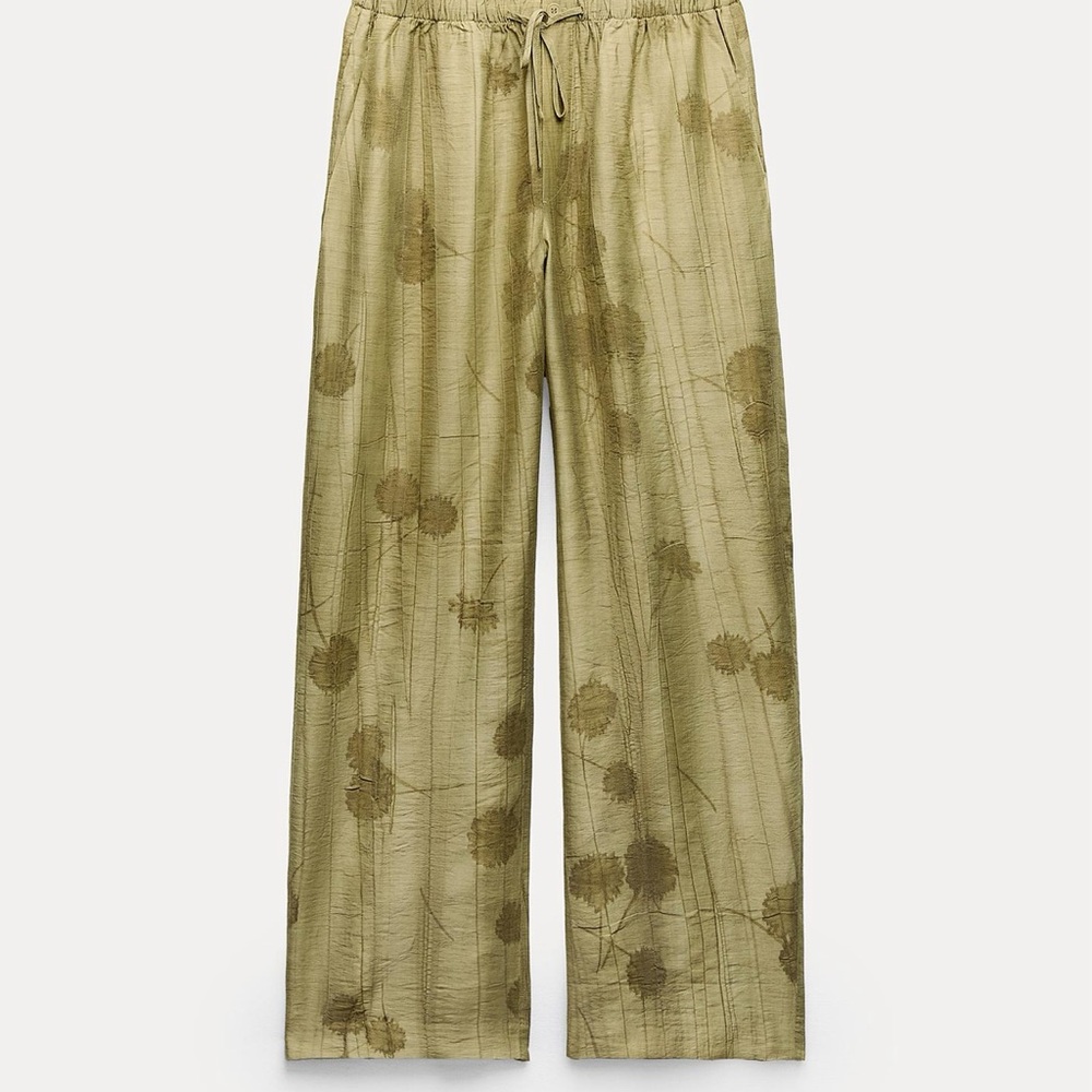 NWT Zara Green Jacquard Printed Pants